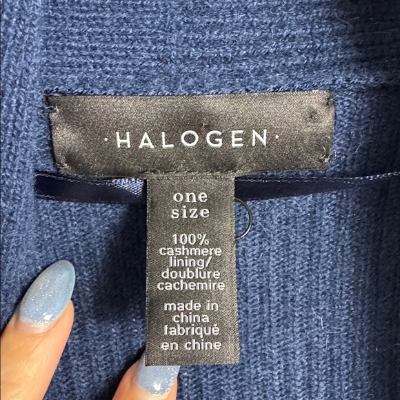 Halogen 100% Cashmere Open Front Short Sleeve Duster Cardigan Vest Navy Blue - Picture 2 of 4